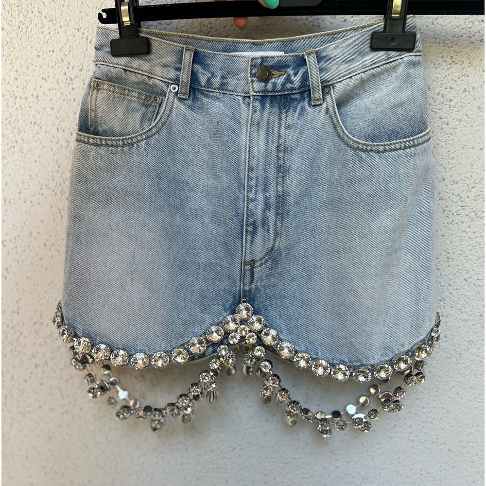 Area crystal denim mini skirt new size 26